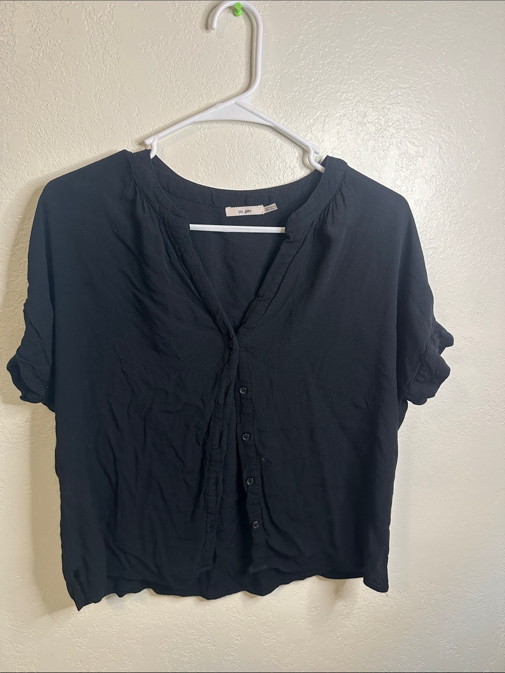 Black Short-Sleeve Button Front Blouse